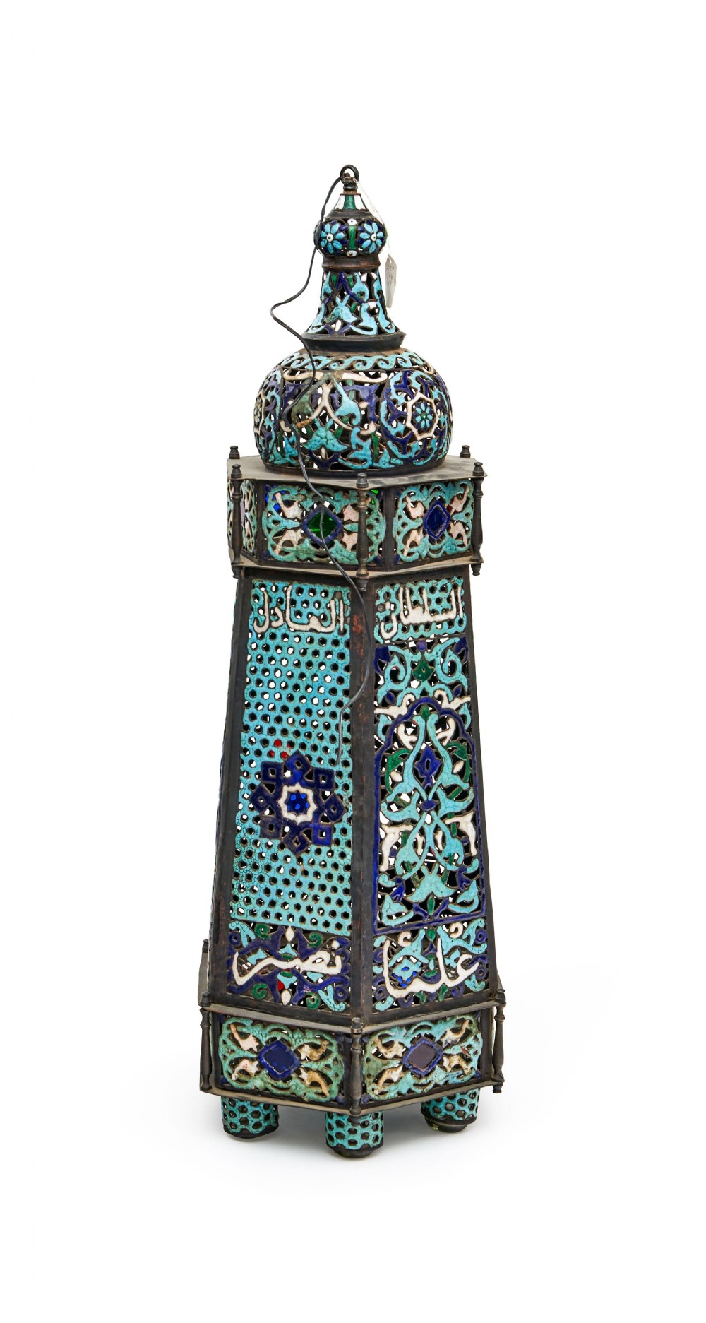 DAMASCUS ENAMELLED COPPER MOSQUE LAMP, 19TH CENTURY 