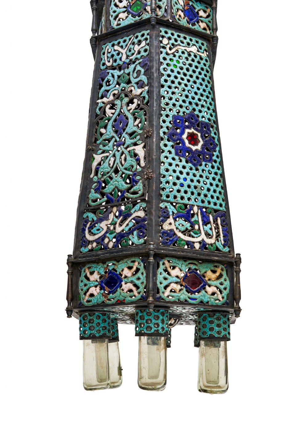 DAMASCUS ENAMELLED COPPER MOSQUE LAMP, 19TH CENTURY  View V