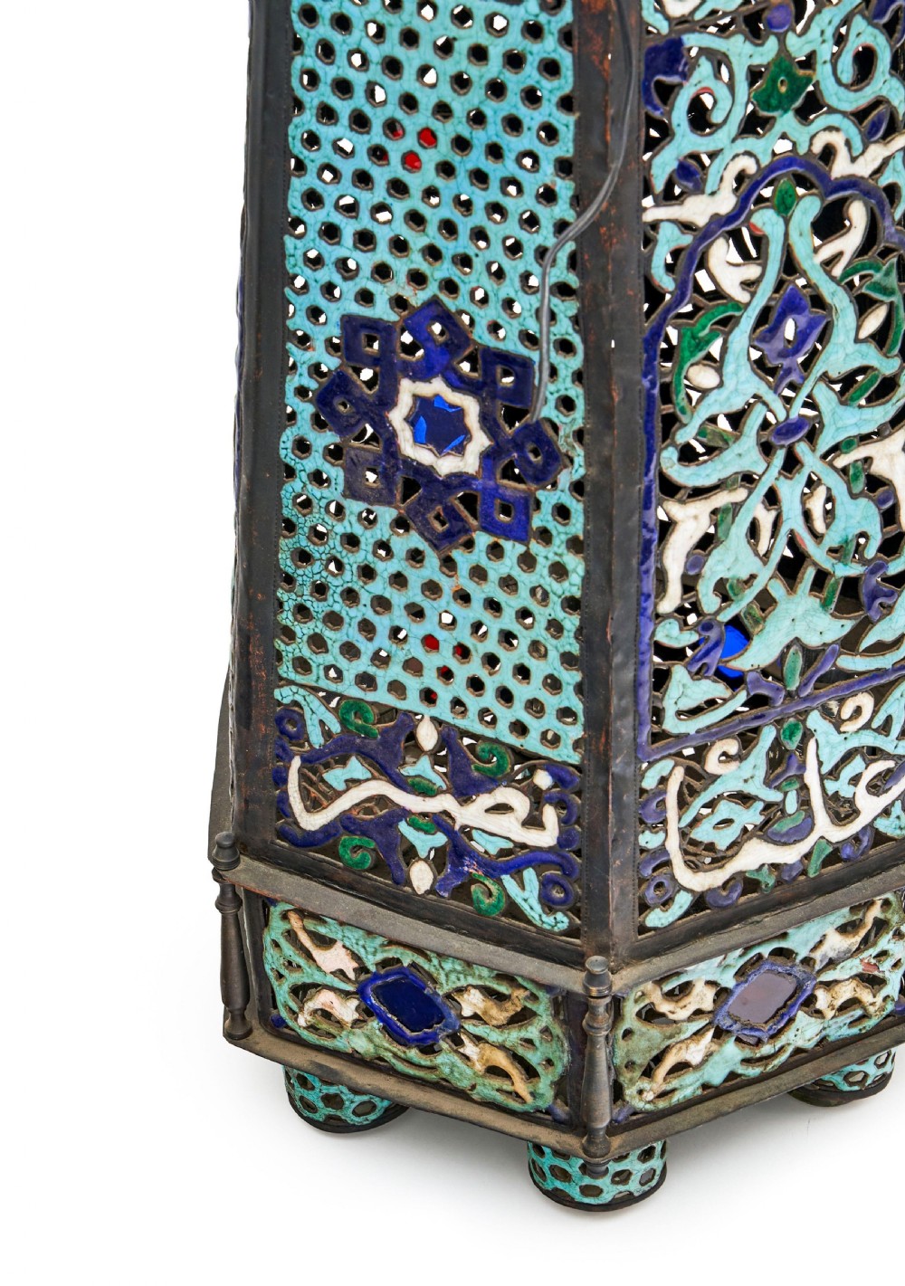 DAMASCUS ENAMELLED COPPER MOSQUE LAMP, 19TH CENTURY  View VI