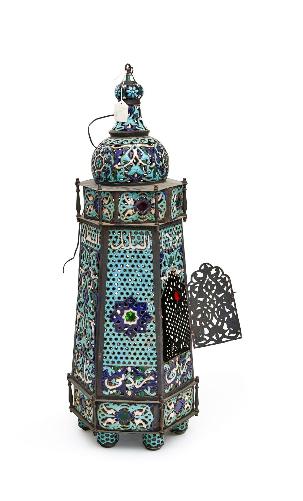 DAMASCUS ENAMELLED COPPER MOSQUE LAMP, 19TH CENTURY  View VII