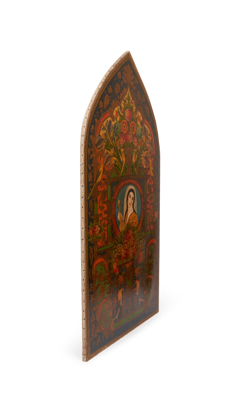 A Large Qajar Oil Painting With Female Portrait And Floral Triumph, Late 19th Century  View V