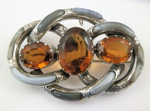 Large Scottish Silver and Agate "Knot" Brooch C.1880