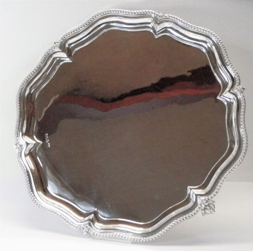 Edwardian Large Silver Pie Crust Salver, Walker & Hall 1904