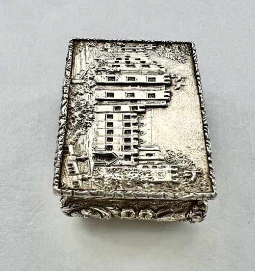 fig 1. Victorian antique silver vinaigrette, Kenilworth Castle, Nathaniel Mills 1839
