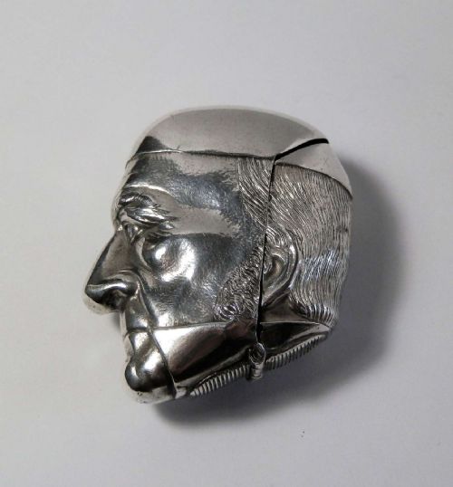 Victorian Antique Silver Vesta of Wm Gladstone, Birmingham 1887