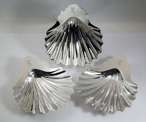 George III 3 Antique Silver Shell Butter Dishes, William Plumber 1775