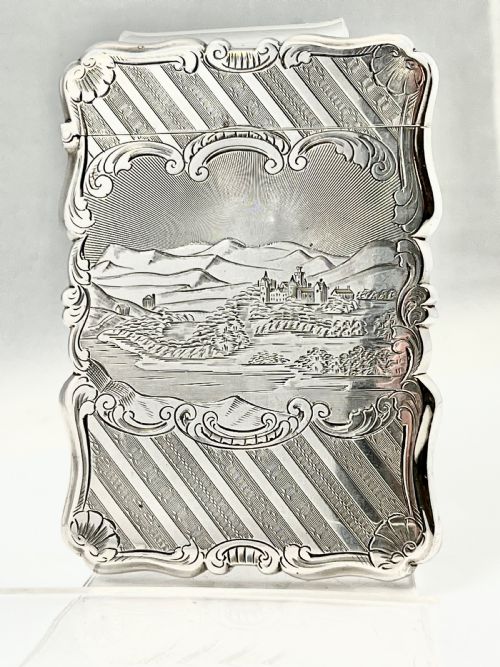 Victorian Antique Silver Card Case of Balmoral Castle by Nathaniel Mills