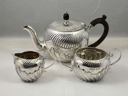 Victorian Antique Silver 3 Piece Tea Set, Birmingham 1892