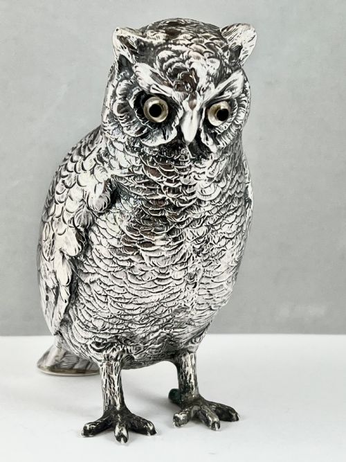 Continental Antique Silver Owl, German Sterling Silver. C.1910