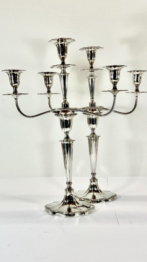Pair of Antique Edwardian Silver 3 Branch Candelabra, Sheffield 1907.