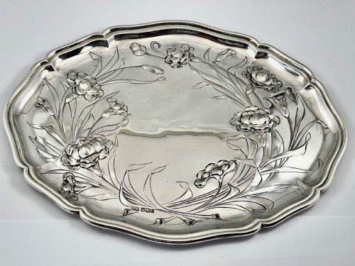 Edwardian Antique Art Nouveau Silver Tray, Sheffield 1901
