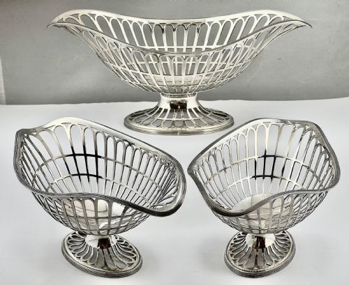 George V Antique Three Silver Fruit Bowl Set, Mathew Hall 1913