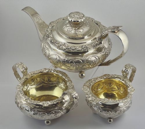 George IV Antique 3 Piece Silver Teaset. Jonathan Hayes London 1822