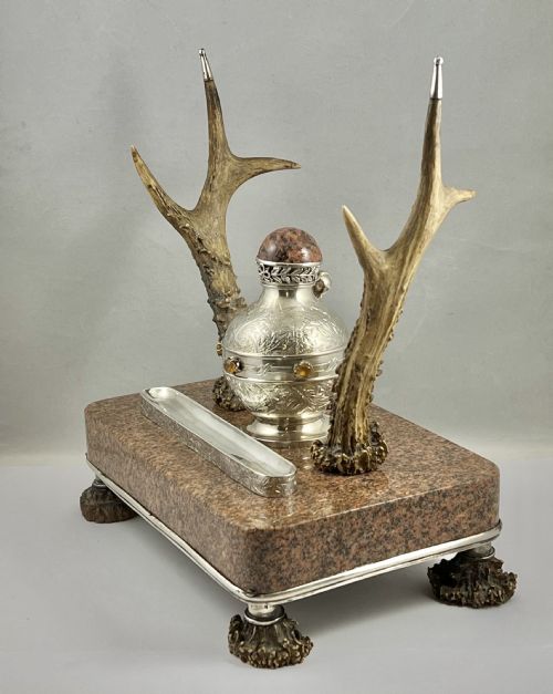 SCOTTISH VICTORIAN GRANITE SILVER AND ANTLER DESKSET C1880 - ADDITIONAL PHOTO 4