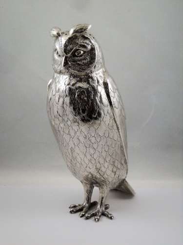 Large Antique Edwardian Silver Owl Caster, Goldsmiths of London 1905