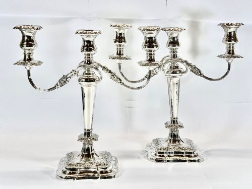 Elizabeth II Pair of Three Branch Silver Candelabra, Sheffield 1963