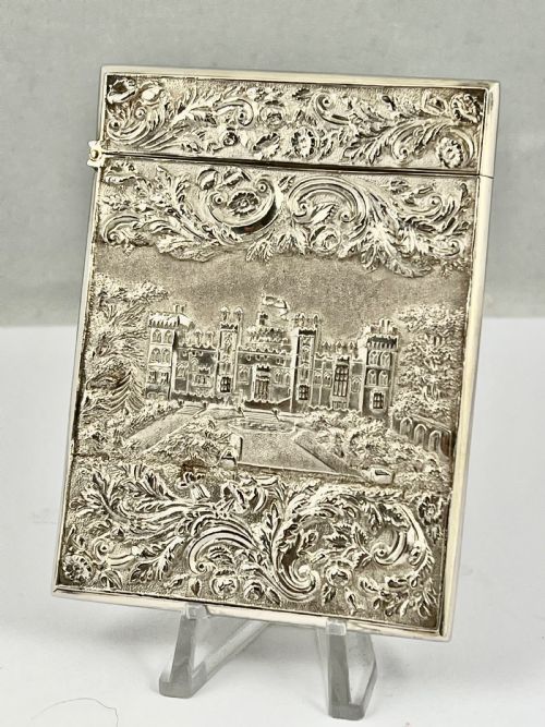 EARLY VICTORIAN ANTIQUE SILVER CASTLE TOP CARD CASE NATHANIEL MILLS - ADDITIONAL PHOTO 1
