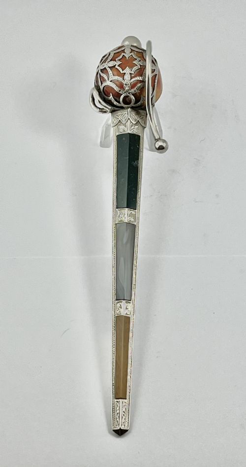 








Edwardian Antique Silver and Agate Sword Paperknife, 1907