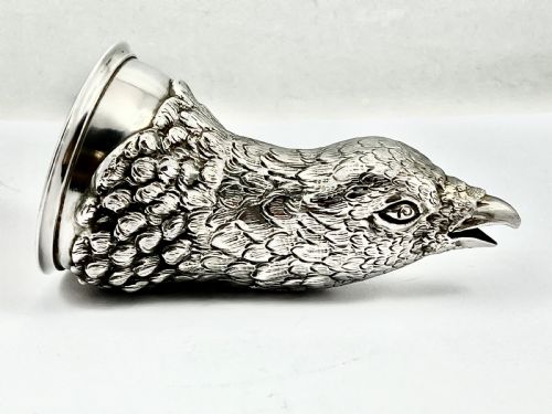 German Antique Silver Stirrup Cup, Pheasant’s Head, C.1900
