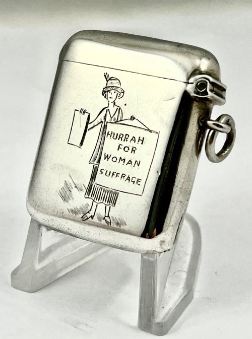 Edwardian Antique Silver “Suffragette” Vesta Case, Chester 1908