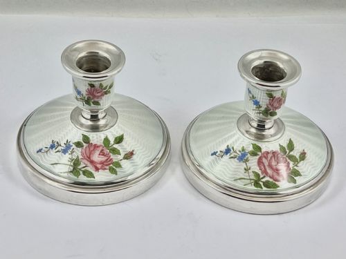 ELIZABETH II SILVER ENAMEL CANDLE STICKS BIRMINGHAM 1962 - ADDITIONAL PHOTO 1