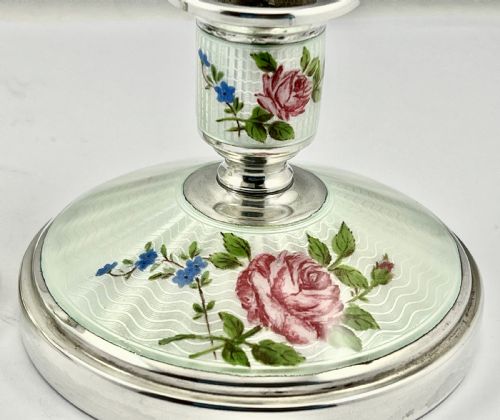 ELIZABETH II SILVER ENAMEL CANDLE STICKS BIRMINGHAM 1962 - ADDITIONAL PHOTO 3