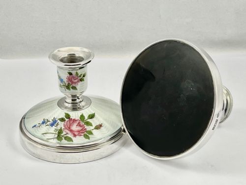 ELIZABETH II SILVER ENAMEL CANDLE STICKS BIRMINGHAM 1962 - ADDITIONAL PHOTO 5