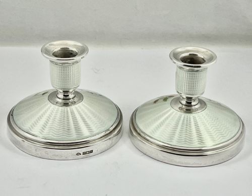 ELIZABETH II SILVER ENAMEL CANDLE STICKS BIRMINGHAM 1962 - ADDITIONAL PHOTO 6
