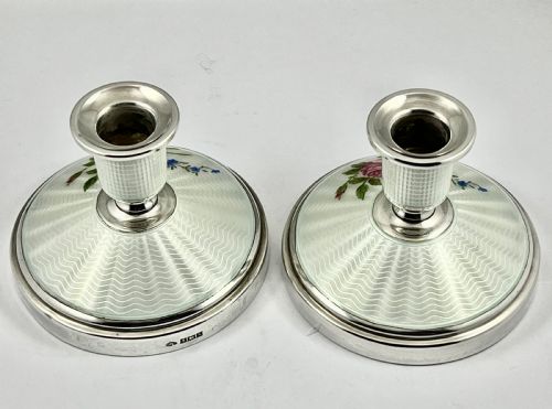 ELIZABETH II SILVER ENAMEL CANDLE STICKS BIRMINGHAM 1962 - ADDITIONAL PHOTO 7