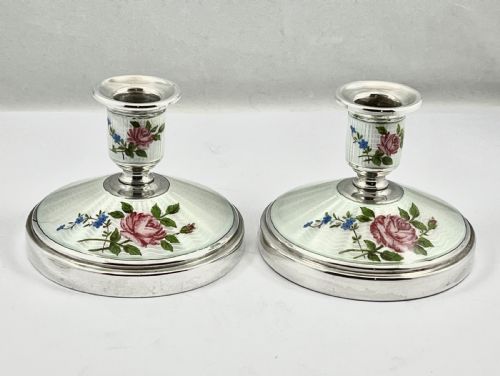 ELIZABETH II SILVER ENAMEL CANDLE STICKS BIRMINGHAM 1962 - ADDITIONAL PHOTO 9