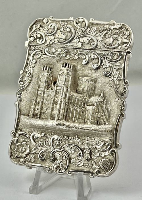 Victorian Silver York Minster Card Case, Nathaniel Mills 1844