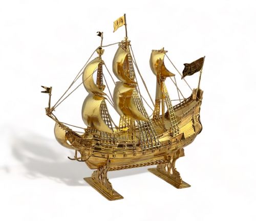 George V Continental Silver Gilt Galleon Nef, Imported London 1930