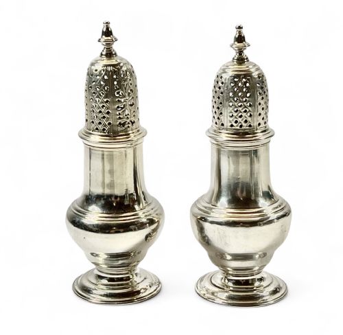 A Matched Pair of Antique George II Silver Casters, Samuel Wood, 1746/1741