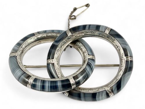 Victorian Scottish Silver and Agate Brooch, C1880