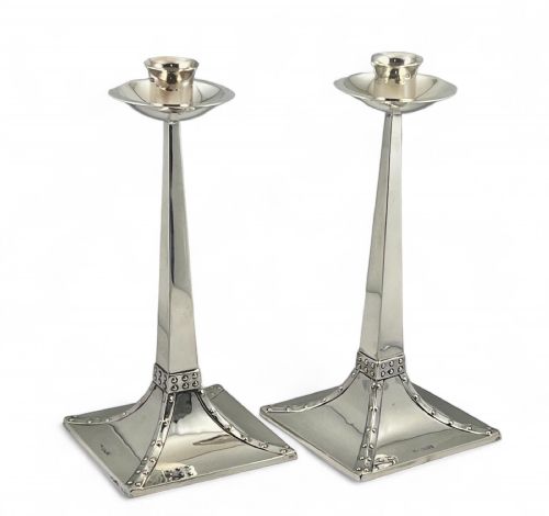 Edwardian Pair Arts and Crafts Candlesticks, Birmingham 1911