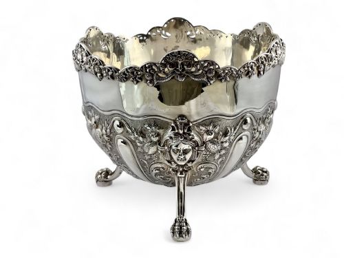 Victorian Antique Silver Punch Bowl, Wine Cooler, London 1897.