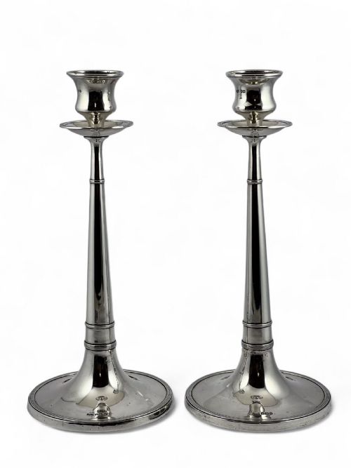 An Art Nouveau Pair of Antique Silver Candle Sticks, Sheffield 1908