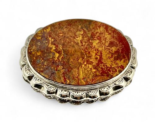 Scottish Antique Victorian Large Agate and Silver Vinaigrette, 1853