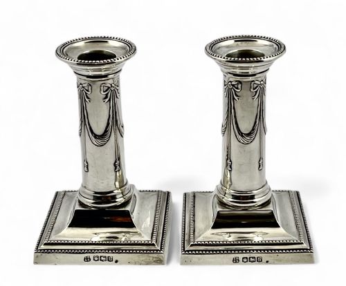 George V Pair of Small Antique Silver Candlesticks, Sheffield 1919