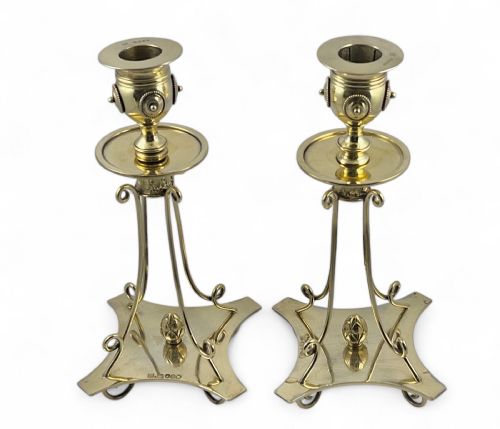 A PAIR OF VICTORIAN ANTIQUE SILVER GILT CANDLESTICKS LONDON 1875 - ADDITIONAL PHOTO 1