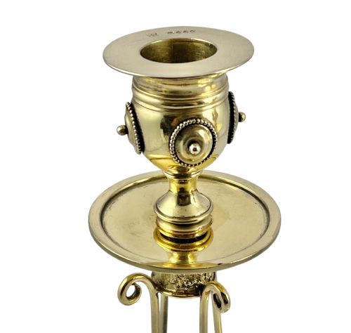 A PAIR OF VICTORIAN ANTIQUE SILVER GILT CANDLESTICKS LONDON 1875 - ADDITIONAL PHOTO 2