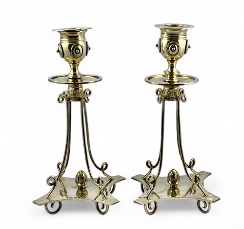 A PAIR OF VICTORIAN ANTIQUE SILVER GILT CANDLESTICKS LONDON 1875 - ADDITIONAL PHOTO 9