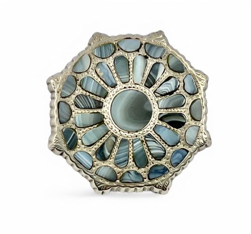 VICTORIAN ANTIQUE SILVER AND MONTROSE AGATE BROOCH C1880 - ADDITIONAL PHOTO 3
