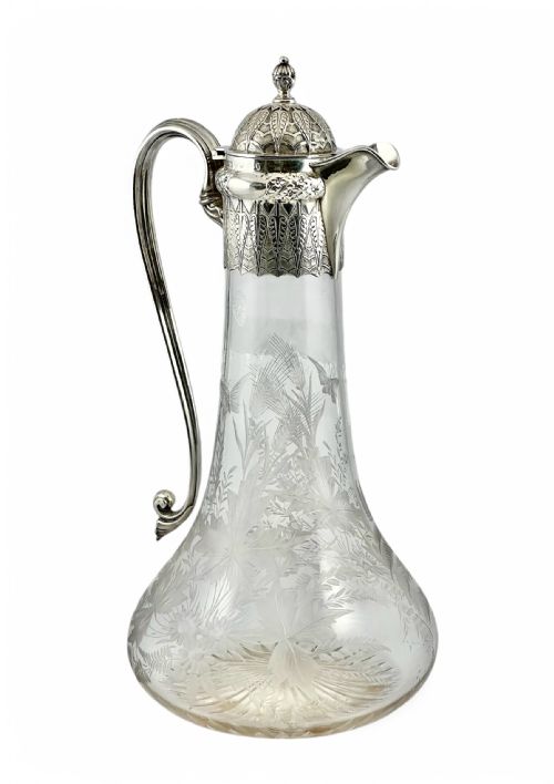VICTORIAN ANTIQUE SILVER AND GLASS DECANTER BIRMINGHAM 1876 - ADDITIONAL PHOTO 3