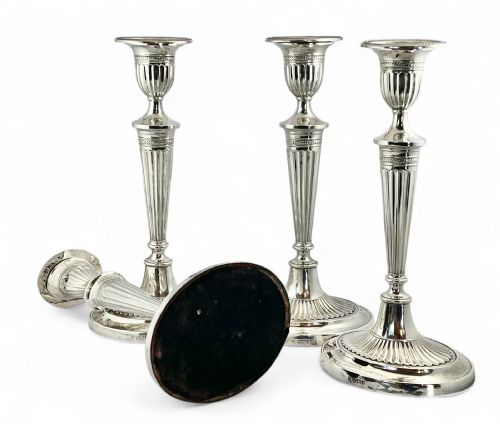 EDWARDIAN ANTIQUE SET OF 4 SILVER CANDLESTICKS SHEFFIELD 1908 - ADDITIONAL PHOTO 4