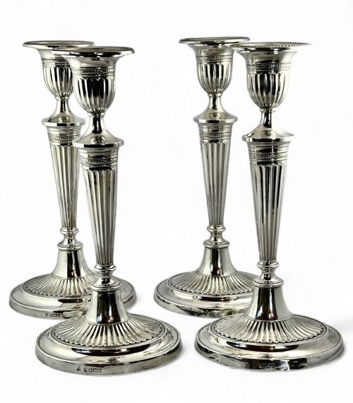 EDWARDIAN ANTIQUE SET OF 4 SILVER CANDLESTICKS SHEFFIELD 1908 - ADDITIONAL PHOTO 5