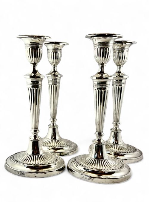 EDWARDIAN ANTIQUE SET OF 4 SILVER CANDLESTICKS SHEFFIELD 1908 - ADDITIONAL PHOTO 12