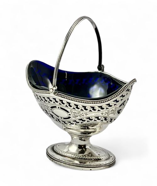 George III Antique Silver and Blue Glass Sugar Bowl, London 1787
