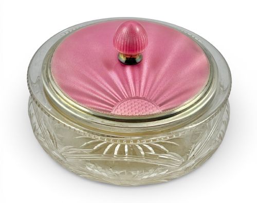 EDWARD VIII SILVER AND PINK ENAMEL DRESSING TABLE BOWL BIRMINGHAM 1936 - ADDITIONAL PHOTO 1