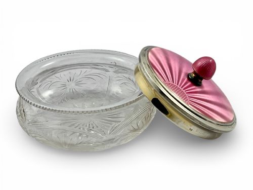 EDWARD VIII SILVER AND PINK ENAMEL DRESSING TABLE BOWL BIRMINGHAM 1936 - ADDITIONAL PHOTO 4